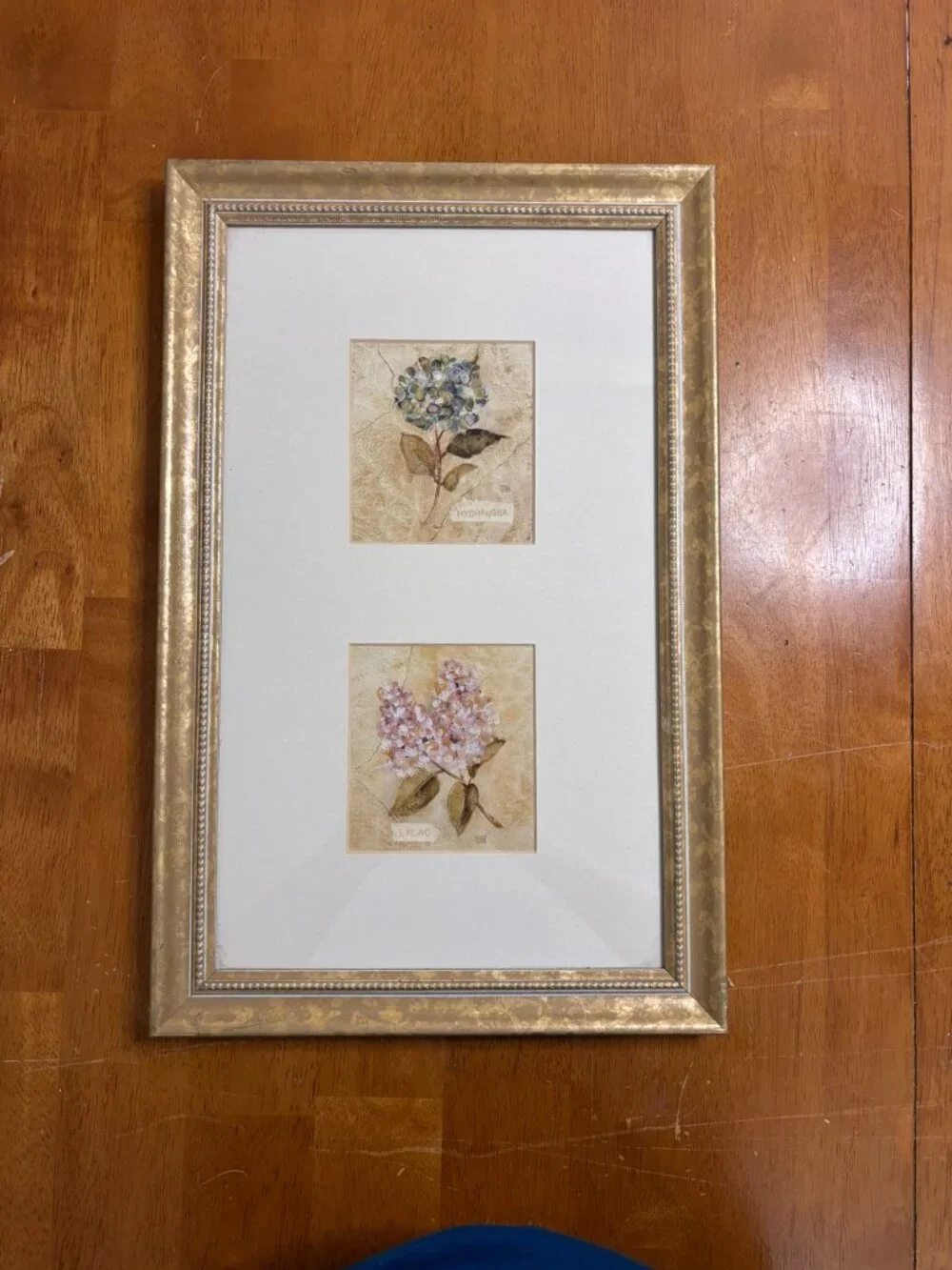 VTG Cheri Blum Vintage Floral Art Trio Hydrangea Lilac Cracked Linen 3pc Set